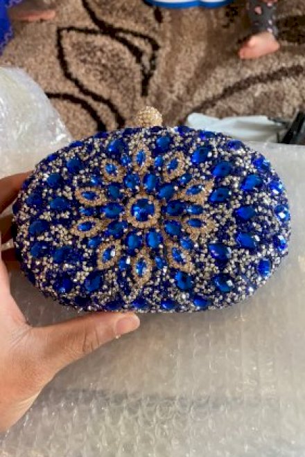 Blue Crystal Floral Clutch