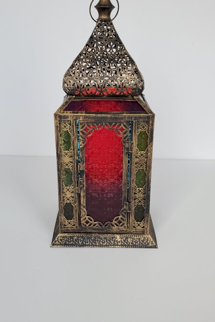 Metal Moroccan Lantern with glass colored sides