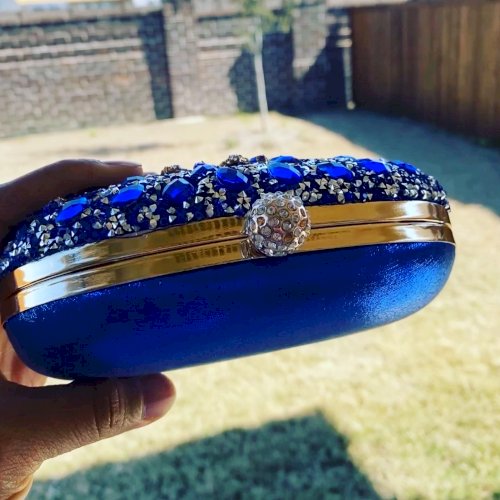Blue Crystal Floral Clutch