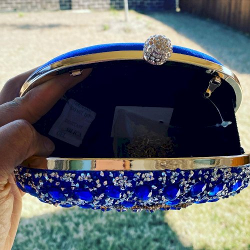 Blue Crystal Floral Clutch
