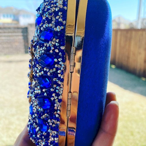 Blue Crystal Floral Clutch