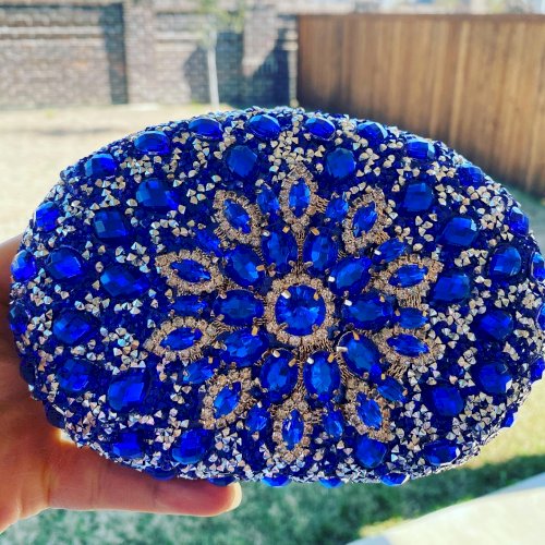 Blue Crystal Floral Clutch
