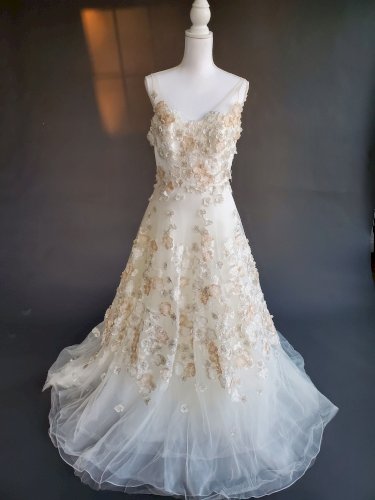 Augusta Jones Vicki Wedding Dress with Blush Floral Appliqué & Veil