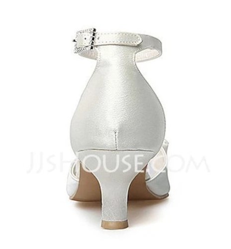 Women's Satin Peep Toe Kitten Heel Sandals with Bowknot, Ivory, size 35 (6 US)