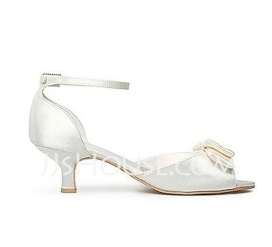 Women's Satin Peep Toe Kitten Heel Sandals with Bowknot, Ivory, size 35 (6 US)
