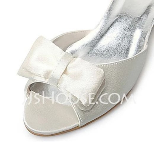 Women's Satin Peep Toe Kitten Heel Sandals with Bowknot, Ivory, size 35 (6 US)
